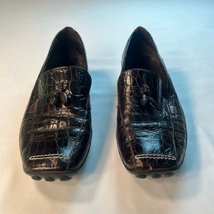 Paul. Green size 12 wide faux crocodile pattern, square, toe, loafer, slip on